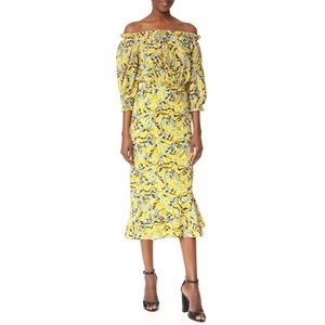 Saloni Grace Yellow Off The Shoulder Midi Dress